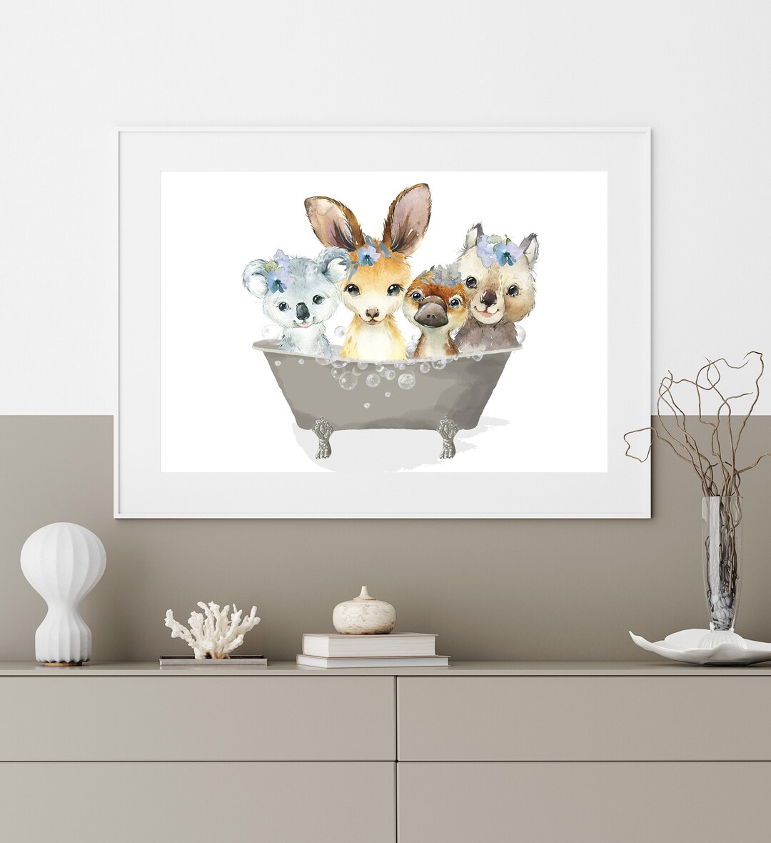 Australian Animals Bathtub Print, Kids Bathroom PRINTABLE WALL ART
