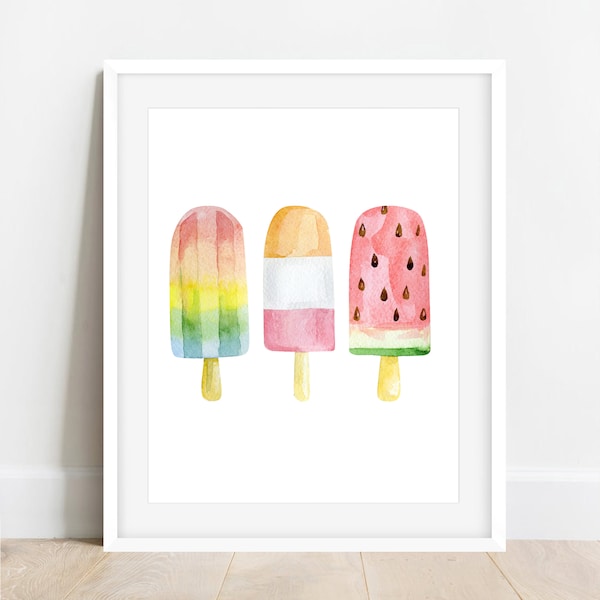 Popsicle PRINTABLE WALL ART, Ice Cream Poster, Kitchen Print, Summer Wall Decor, Nursery Bedroom Playroom Poster, Dessert Wall Print, Summer