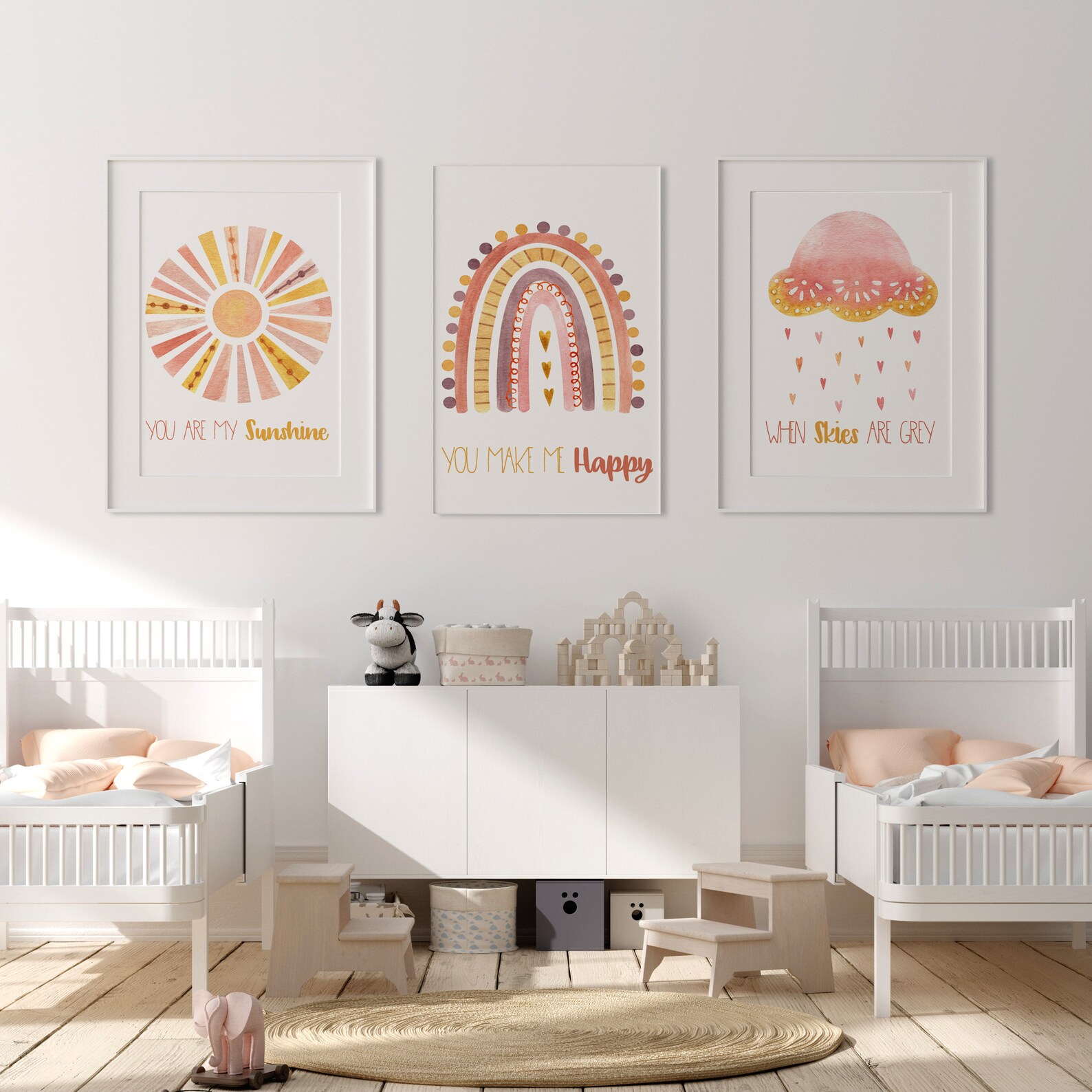 Boho Nursery Decor Set of 3 Boho Wall Art DIGITAL Etsy