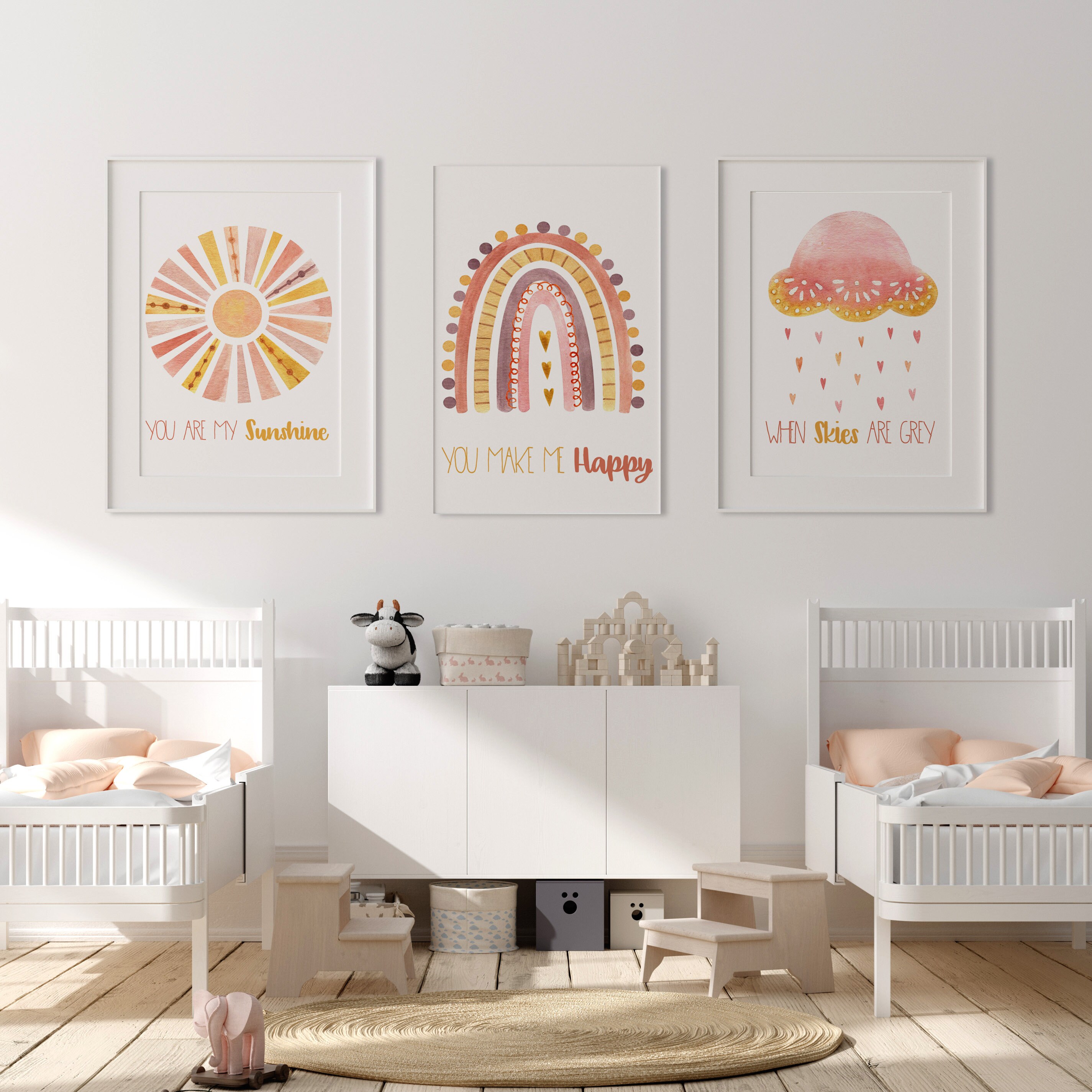 Boho Nursery Decor Set of 3 Boho Wall Art DIGITAL Etsy