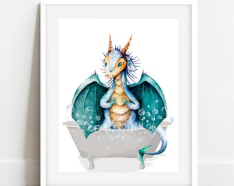 Dragon Bathtub Art Print: Kids Bathroom Decor (Digital Download)