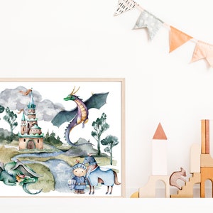 Dragon Castle Wall Print, PRINTABLE ART, Boys Room Poster, Knight Print ...