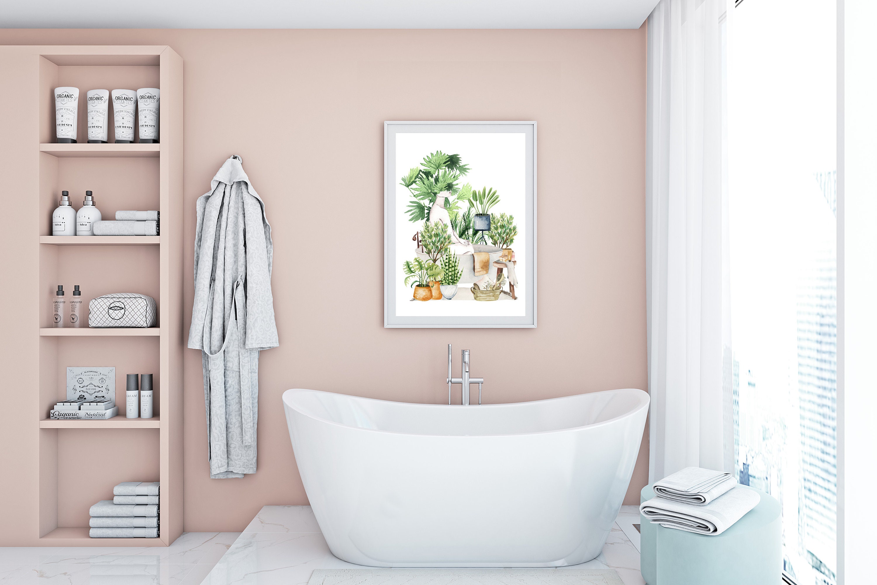 Plant Lady in Bathtub Feminine Bathroom Print PRINTABLE WALL Etsy