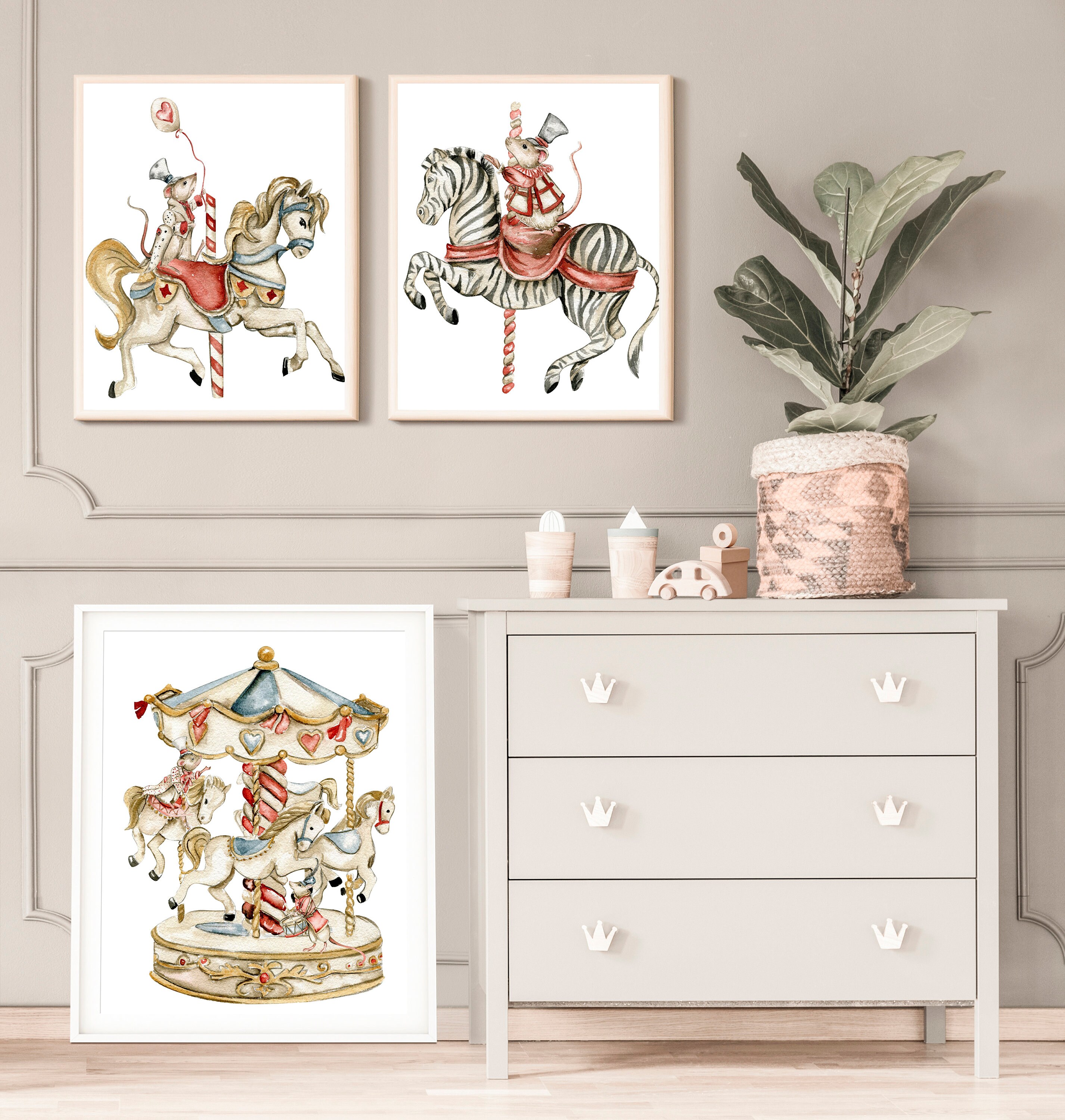 Carousel Nursery Decor Circus Nursery Prints Neutral Nursery Etsy