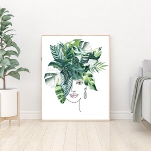 Plant Head Art FACE LINE Art Female Line Art Botanical - Etsy