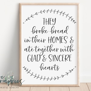Partieron el pan en sus hogares y comieron juntos con corazones alegres y sinceros SVG / Versículo de la Biblia SVG / Archivo de corte de letrero de granja