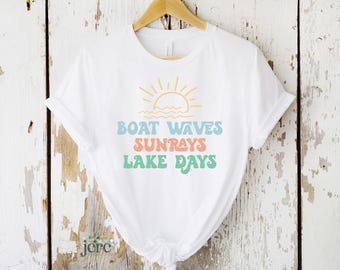 Boat Waves Lake Days SVG | Retro Summer Shirt Design | Digital Cut File