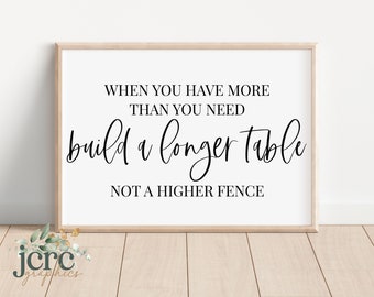 When You Have More Than You Need Build A Longer Table Not A Higher Fence SVG | Dining Room svg | Kitchen Wall Decor | Modern Farmhouse Sign