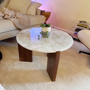 White Quartz Coffee Table / Agate Round Table Top / Living Room Furniture / Custom Sofa Table / Home Decor Interiors