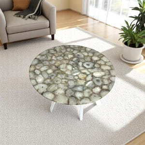 Handcrafted White Agate Coffee Table Top: Luxury Stone Decor