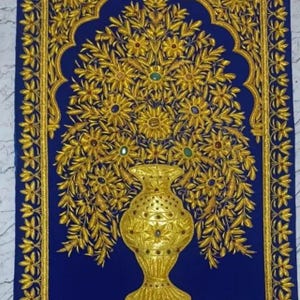 Handcrafted Indian Jewel Carpet Wall Hanging / Embroidered in Zardozi / 24x36 Inches / Wall Hanging / Antique Indian Tapestry