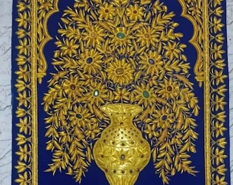 手作りのザルドジ タペストリー | 壁掛け | インドのザルドジ アート