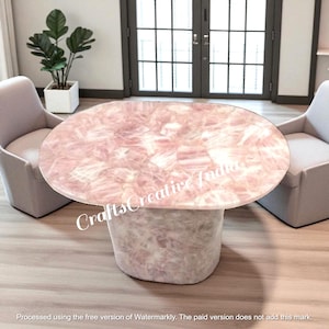 Healing Rose Quartz Crystal Table Top Oval Pink Crystal Console Countertop for Kitchen Dining Room Decor Interiors Furniture