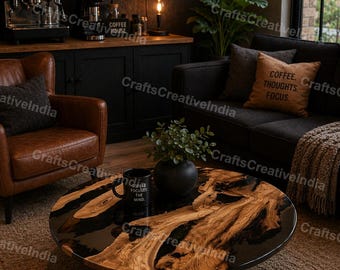 Round Epoxy Resin Coffee Table – Wood River Table – Modern Living Room Center Table – Luxury Handmade Furniture