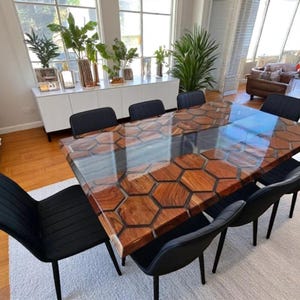 Clear Honeycomb Epoxy Table, Hexagon Wooden Table, Dining Table Top, Home & Office Luxury Table, Resin Table Top, Restaurant Decor