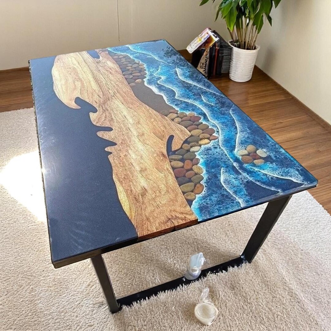 Luxury Ocean Wave Epoxy Resin Table Handmade Conference Meeting ...