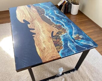 Luxury Ocean Wave Epoxy Resin Table Handmade Conference Meeting Furniture { Customizable }