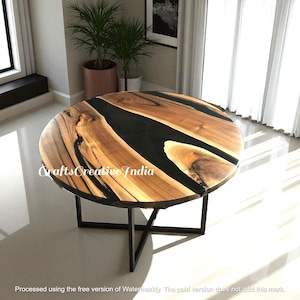 Black Epoxy Acacia Wood Table Top: Custom Resin River Furniture