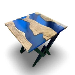 Blue Epoxy Resin Coffee Center Table Top Square Shape Countertop Office Meeting Desk Acacia Wooden Luxury Furniture Cafeteria Decor