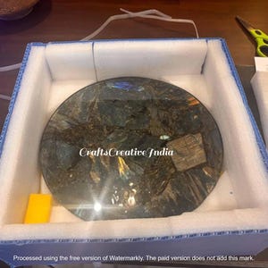 Labradorite Gemstone Table Top: Round Stone Coffee Table, Luxury Decor