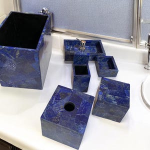 Lapis Lazuli Bathroom Accessories Set: Soap Dispenser, Dish & Tissue Box