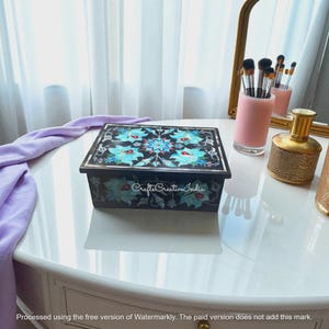 Schwarzer Marmor Schmuckschatulle Floral Türkis Inlay Edelstein Marquetry Handgemachter Schmuck Organisator Personalisierte Geschenke für Sie