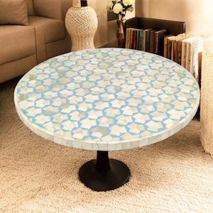 Knochen-Inlay Couchtischplatte | Handgemachter Satztisch | Antike Wohnkultur | Aufwendiges Illusion Design