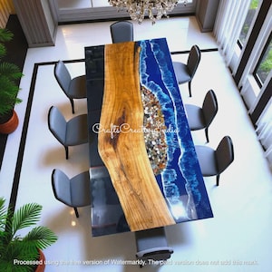 Ocean Waves Epoxy Acacia Wood Dining Table: Handmade Resin River Table