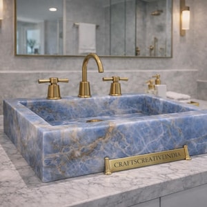 Rechteckiges Onyx-Waschbecken, blaues Kristallsteinbecken, Premium-Waschbecken, handgefertigtes Luxus-Waschbecken
