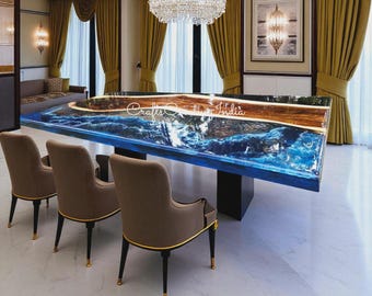 Acacia Wood Epoxy River Table Top: Custom Handmade Furniture