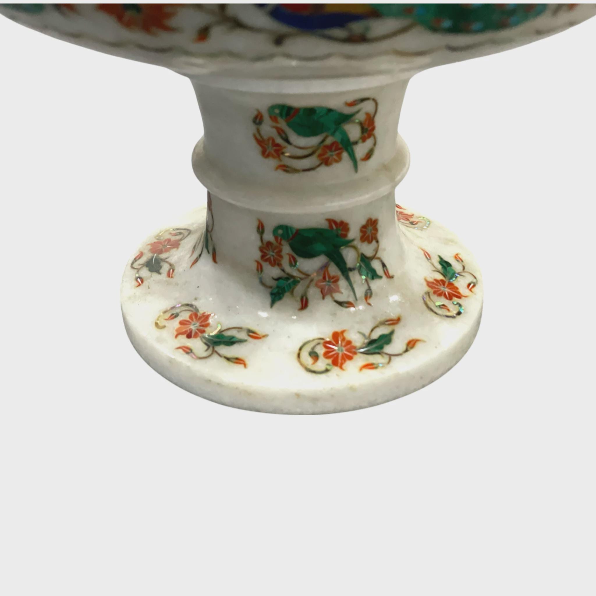 インド大理石　壺 手作り大理石製花瓶：インドの象嵌宝石デザイン、高さ20インチ