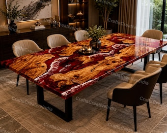 Red Epoxy Dining Table, Custom Luxury Furniture, Resin Wood Coffee Table, Kitchen Table