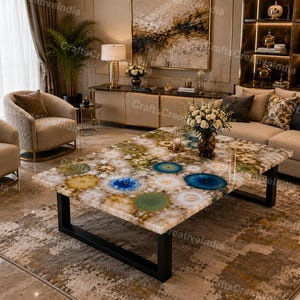 Large Rectangular Agate Coffee Table, Luxury Gemstone Center Table for Living Room Decor image 3