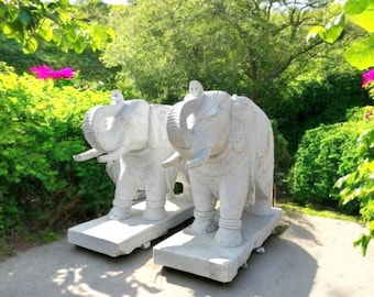 Escultura de elefante de mármol blanco, obra maestra única hecha a mano, decoración para patio y jardín