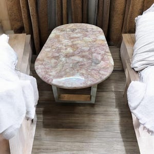 Oval Pink Rose Quartz Table Top: Handmade Gemstone Countertop