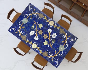 Natural Lapis Lazuli Center Table – Unique Bar, Console, Dining Room Top, Luxury Gemstone Furniture Handmade Decors