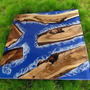 Epoxy Resin River Blue Epoxy Table,Dining Table, Epoxy Kitchen Table, Ocean Epoxy Resin Slab, Blue River Epoxy Table, Home & Living Decor