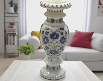 手作り大理石製花瓶：インドの象嵌宝石デザイン、高さ20インチ