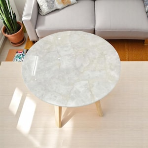 Round Coffee or Side Table Handmade White Quartz Top Elegant Look Custom Bedroom Furniture & Decor
