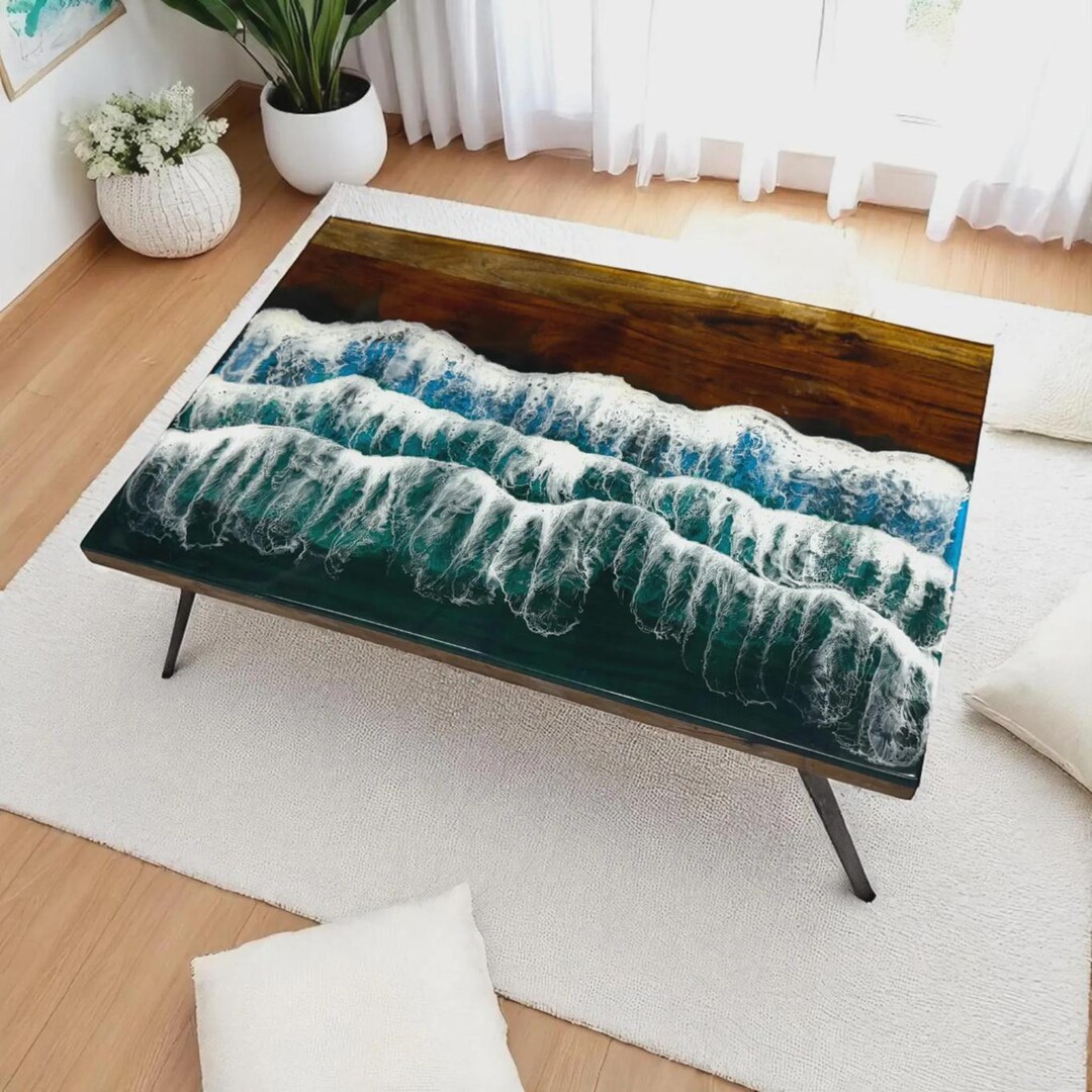 Ocean Beach Epoxy Table, Live Edge Slab, Made to Order, Handmade ...