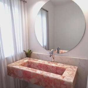 Luxury Rose Quartz Vessel Sink - Natural Stone Bathroom Vanity Decor - Pink Crystal Hand Wash Basin - Elegant Countertop Sink