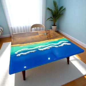 Custom Epoxy Resin Coffee Table: Ocean Design Wood Art