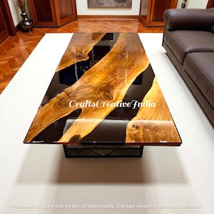 Black Epoxy Resin River Dining Table: Mid-Century Modern Home Decor