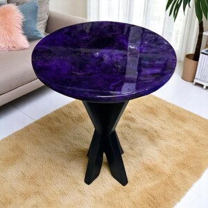 Tablero de mesa de centro de amatista: piedra preciosa natural, artesanía artesanal