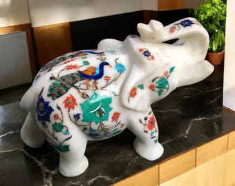 手彫りの白い大理石の象の像セット：伝統的な室内装飾 - Etsy 日本