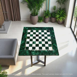 Elegant Malachite Stone Chess Set Board Game Unique Handmade Home Decor