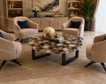 Handmade Round Agate Coffee Table – Natural Stone Centerpiece, Luxury Living Room Furniture