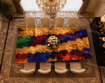 Rainbow Epoxy Dining Table Colorful Resin Statement Live Edge Furniture  Walnut Wood Home Decor