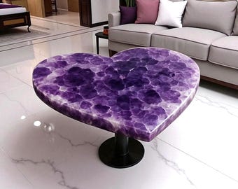 Purple Geode Amethyst Coffee Table Heart-Shaped Crystal Accent for Home Decor