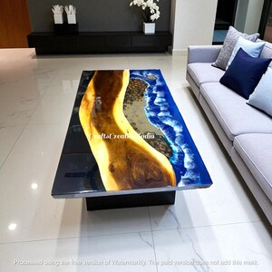 Epoxidharz Mitteltischplatte: Rechteckiger Blauer Ess- oder Couchtisch